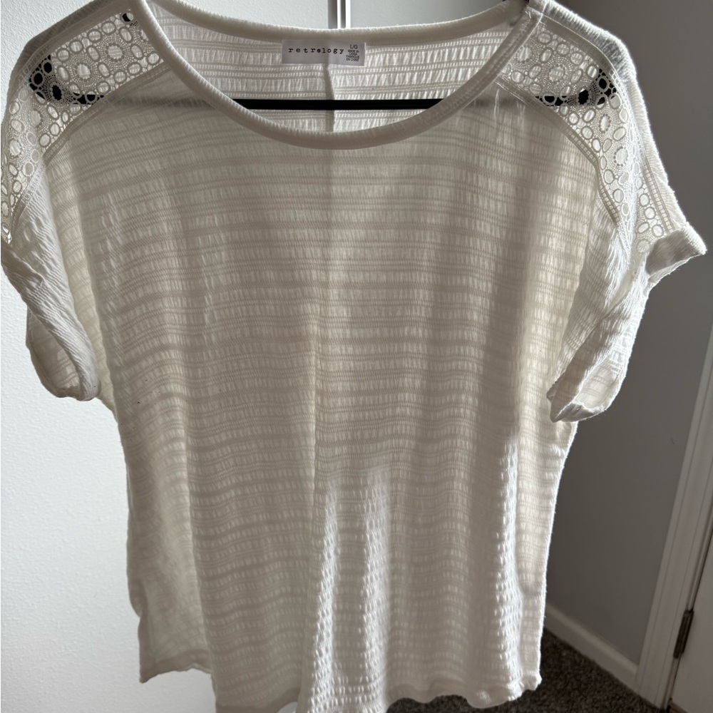 White Textured Blouse‎ with Lace Details